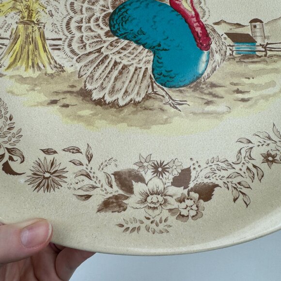 Vtg Oval Melamine Plastic Turkey Thanksgiving Platter Serving Tray Imagery 15in - Picture 9 of 13